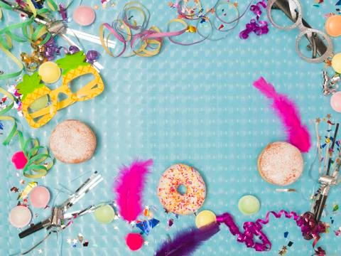 Special blue effect background with donuts and doughnuts and carnival items Stock Photos