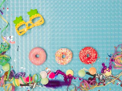 Special blue effect background with donuts and doughnuts and carnival items Stock Photos