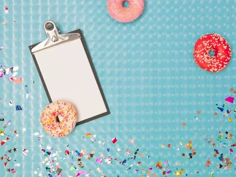 Special blue effect background with donuts and doughnuts and carnival items Stock Photos