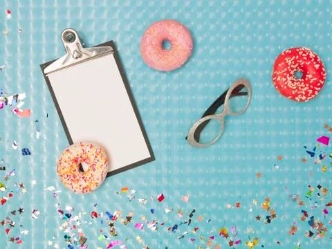 Special blue effect background with donuts and doughnuts and carnival items Stock Photos
