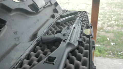 Special box for storing automatic weapons Stock Footage 194795760