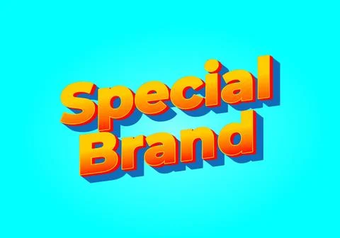 Special brand. Text effect in 3D look. Yellow red color. Bright blue backgrou Stock Illustration