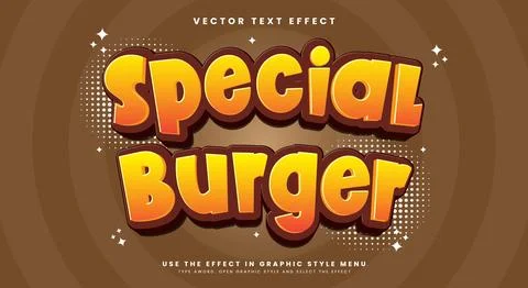 Special Burger Cartoon Style editable text effect Template Stock Illustration