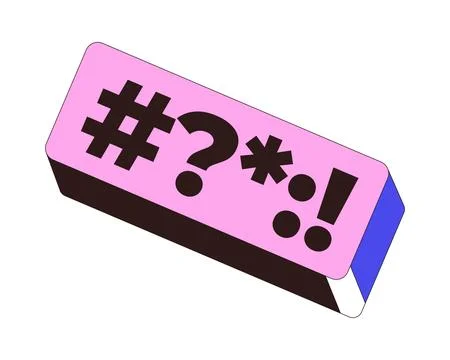 Special characters input rectangular block 2D cartoon object Stock Illustration