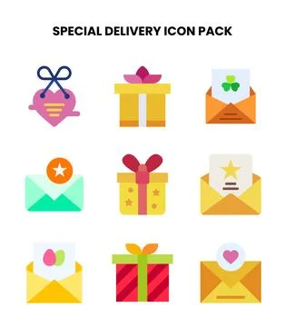 Special Delivery Flat Bundle Icons Pack Stock Illustration