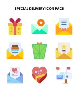 Special Delivery Flat Vector Icons Pack Stock Illustration