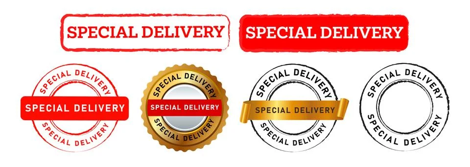Special delivery package mail rectangle circle green and red color stamp Stock Illustration