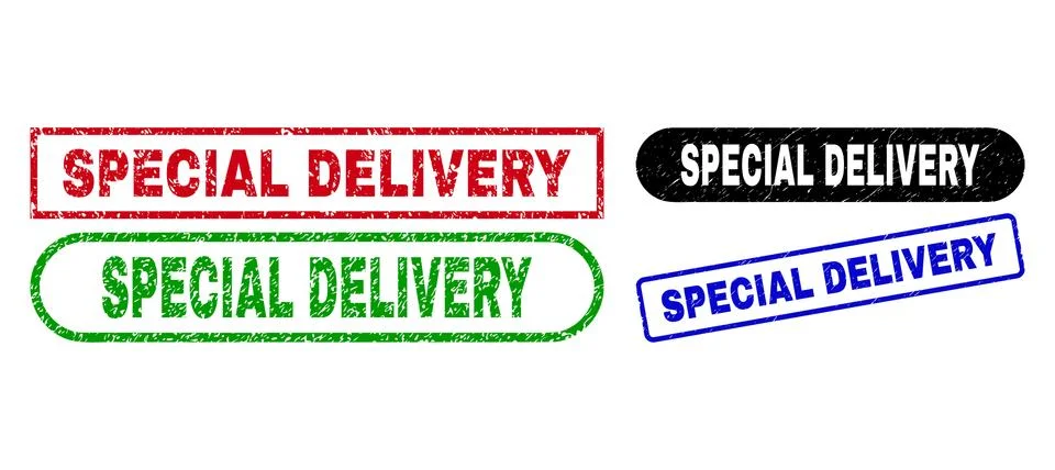 SPECIAL DELIVERY Rectangle Stamp Seals with Rubber Style Ilustración de archivo