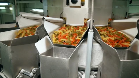Special device for sorting and packing pasta at the factory Stock Footage 185426994