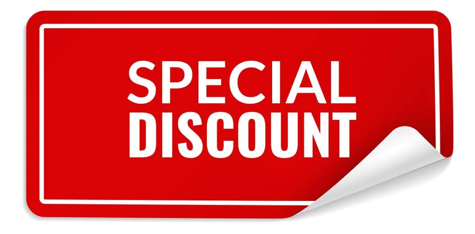 Special discount. Red rectangular sticker with curled edge and white letters Stock Illustration