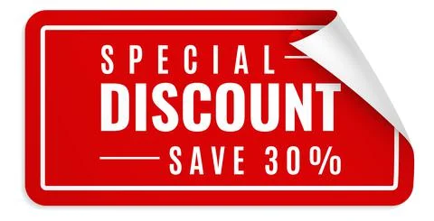 Special discount sticker. Red rectangular label with curled edge and realistic Stock Illustration