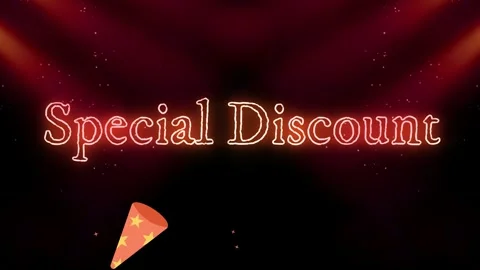 Special Discount text animation with party popper on dark red spotlight Stockbeeldmateriaal 346372322