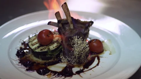 A special dish from the chef. Burning Lamb Karee Stock Footage 129851628