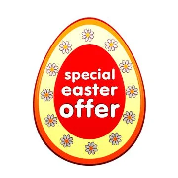 Special easter offer in red egg shape label with flowers Stock Illustration
