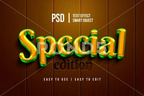 Special Edition 3D Text Effect PSD Glossy Yellow Green Font Wood Wall Backdrop PSD Template