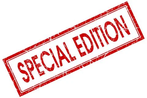 Special edition red square stamp isolated on white background Illustrazione stock