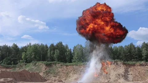 Special effect  explosion of a fiery cloud. Bright flash with a fireball. Stock Footage 90609999