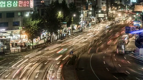 Special effect of the traffic and buildings of Seoul downtown, Korea Stock Footage