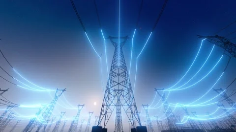 Special effects of current transmission on high voltage lines Stock Footage 310092628