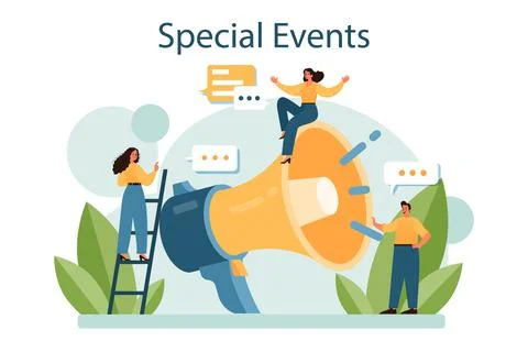 Special event concept. Media performance organization as a marketing Stock Illustration