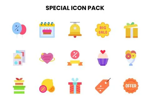 Special Flat Vector Icons Pack Stock Illustration
