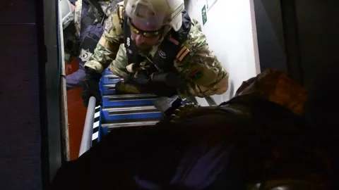 Special Force soldier aiming rifle during Visit, Board, Search and Seizure Stock Footage 276089082