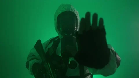 Special forces. Cordon off the territory. A forbidding gesture. Radiation. Stock Footage 230109474