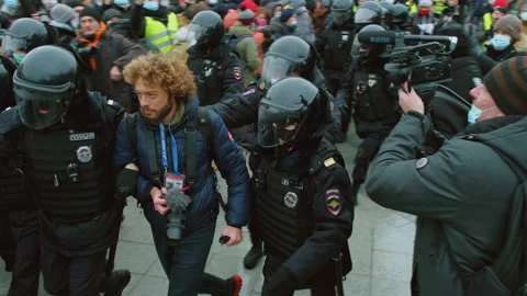 Special forces detained man at demonstration. Police detaining protestor. Arrest Video stock 147352248