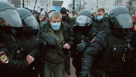 Special forces detained man demonstration. Police detaining protestor. Arrests. Video stock 147352520