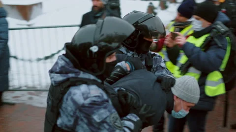 Special forces detained men demonstration. Swat detaining protestor. Arrests. Stock Footage 147351197