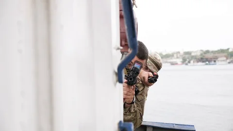 Special forces keep operation on vessel. Video stock 117221211