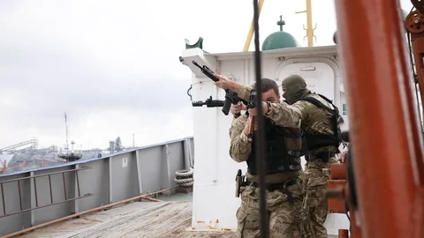 Special forces keep operation on vessel. Stock Footage 117221544