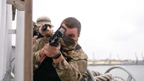 Special forces keep operation on vessel. Stock Footage 117250643
