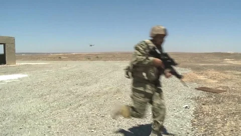 Special Forces launch simulated ground attack during Falcon Air Meet - 2014 Stock Footage 101183614