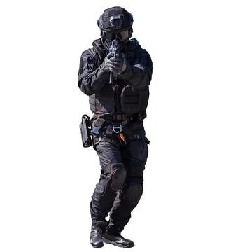 Special forces member in action isolated on white background Stock Photos