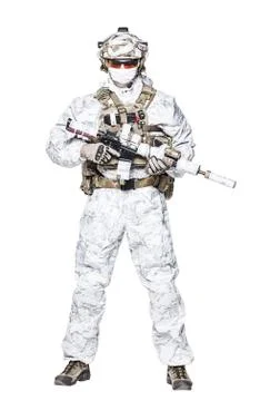Special forces operator in winter camo clothes Stock Photos