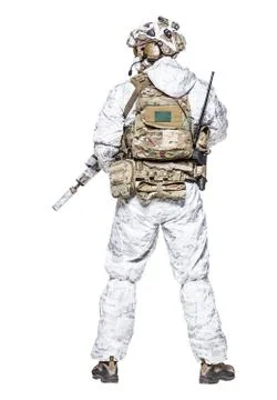 Special forces operator in winter camo clothes Stock Photos