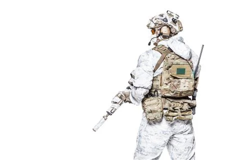 Special forces operator in winter camo clothes Stock Photos