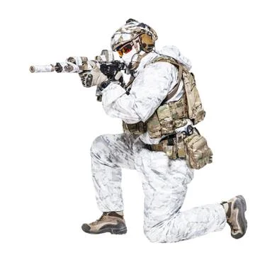 Special forces operator in winter camo clothes Stock Photos