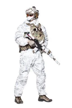 Special forces operator in winter camo clothes Stock Photos
