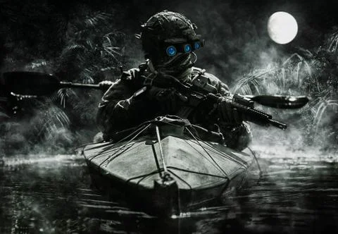 Special forces operators with night vision goggles Stock Photos