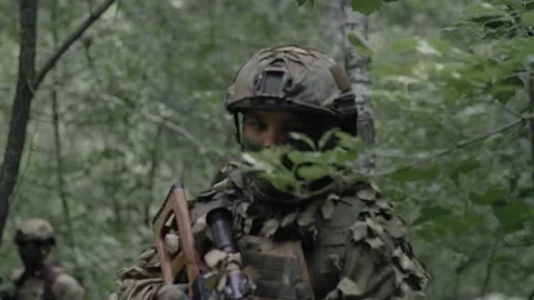 Special forces with rifles in their hands on an anti-terrorist mission Stock Footage 327358801