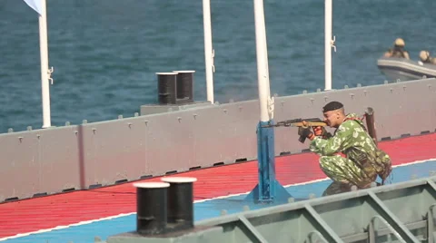 Special Forces soldier fires his automaton Stock Footage 40485696