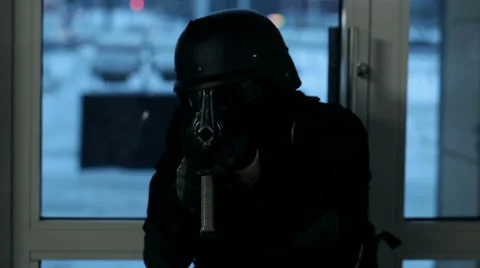 Special forces soldier with a gun close up Видео 59774777