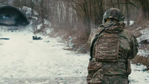 Special Forces soldier training at the range. Shooting at targets.4K Slow motion Stock Footage 170451482