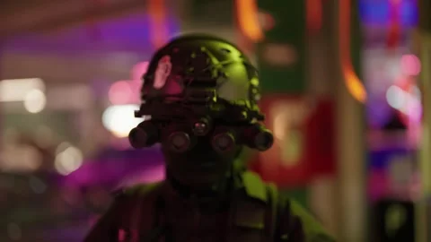 Special forces soldier wearing night vision goggles Stock Footage 343549034