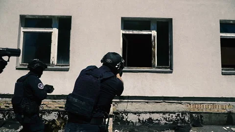 Special Forces. The special forces seize the building. Training Stock Footage 100637412