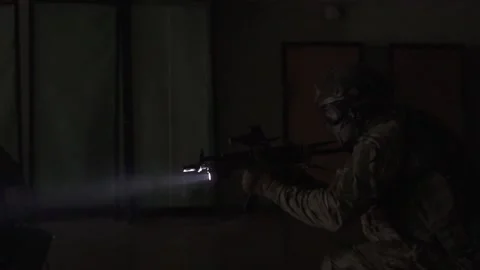 Special Forces in training.  Shoot the target. Special Unit. Counter-terrorists. Stock Footage 239358875