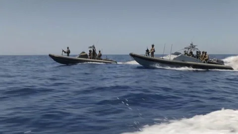 Special Forces on two combat Boats, NATO Forces Stock Footage 120948285