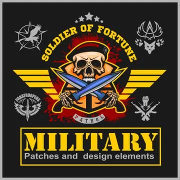 Special forces vector emblem with skull, ammunition and wings. Stock Illustration
